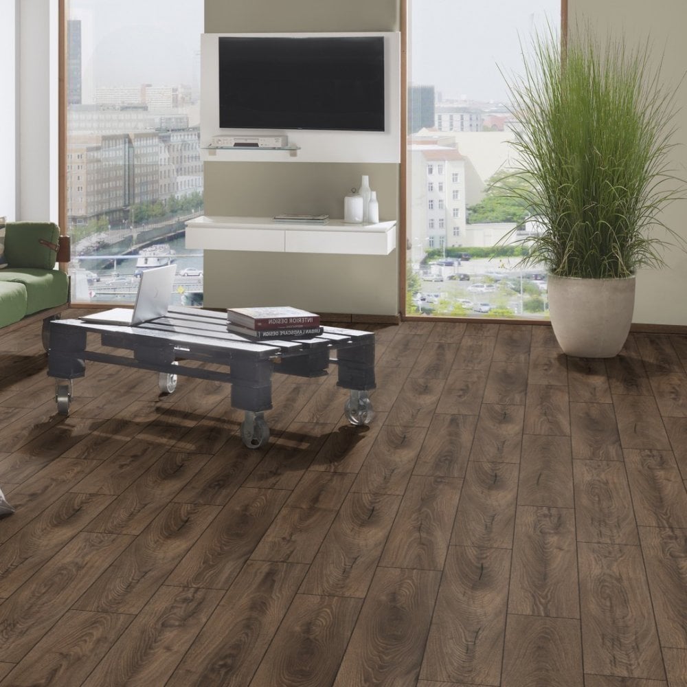 Espresso Carpenter Oak - Atlantic 10mm Handscraped Moisture Resistant Laminate Flooring (122474)