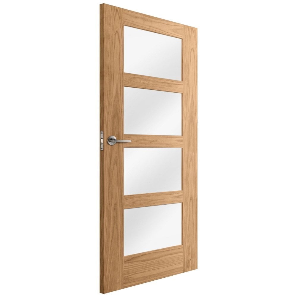 Oak Internal Unfinished Shaker 4 Light Clear Glass Made-to-Measure FD30 Fire Door (122634)