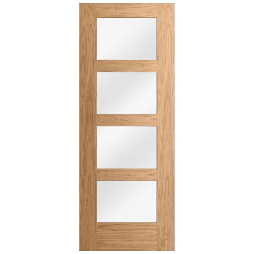 Oak Internal Unfinished Shaker 4 Light Clear Glass Made-to-Measure FD30 Fire Door (122634)