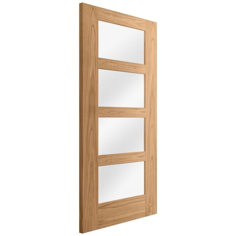 Oak Internal Unfinished Shaker 4 Light Clear Glass Made-to-Measure FD30 Fire Door (122634)