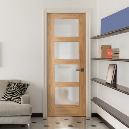 Oak Internal Unfinished Shaker 4 Light Obscure Glass Made-to-Measure FD30 Fire Door (122635)