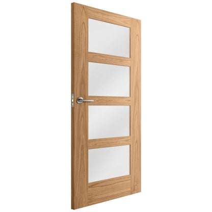 Oak Internal Unfinished Shaker 4 Light Obscure Glass Made-to-Measure FD30 Fire Door (122635)