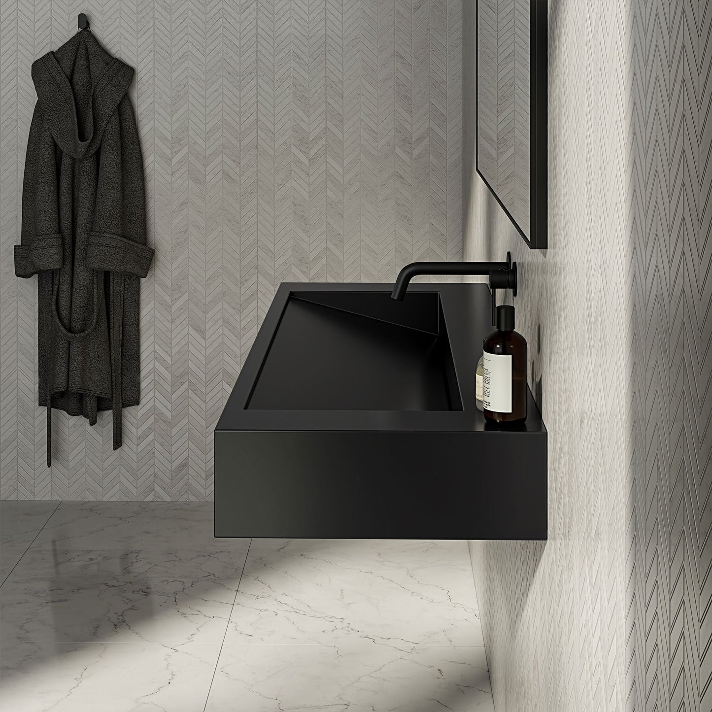 Stream Matt Black Stone Basin 1200mm