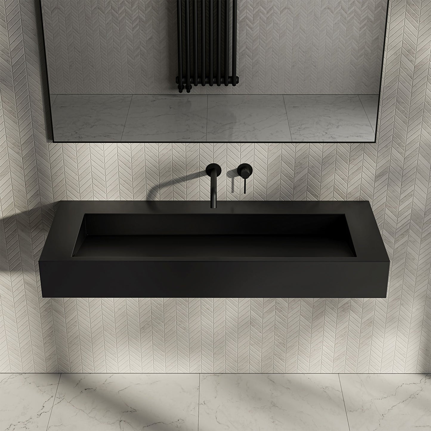 Stream Matt Black Stone Basin 1200mm