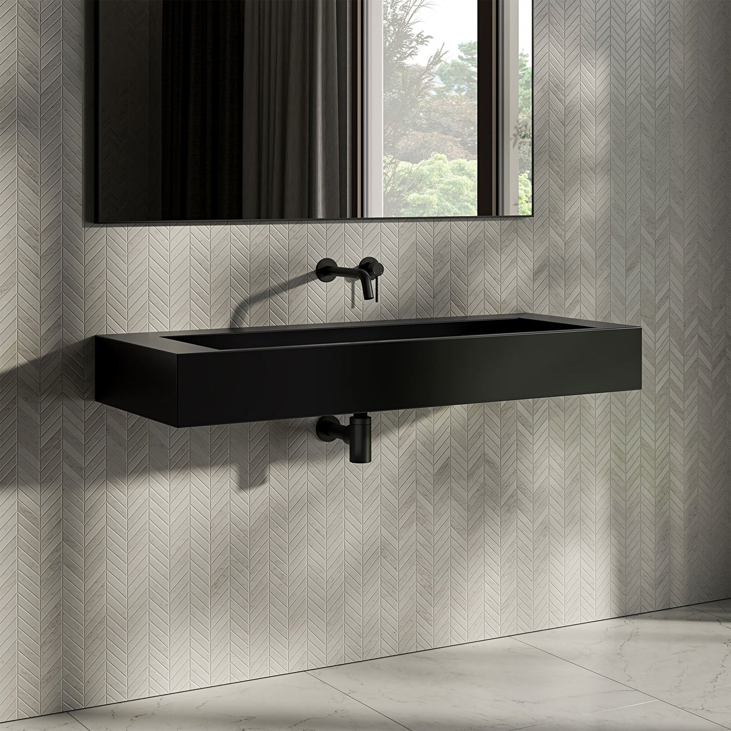 Stream Matt Black Stone Basin 1200mm