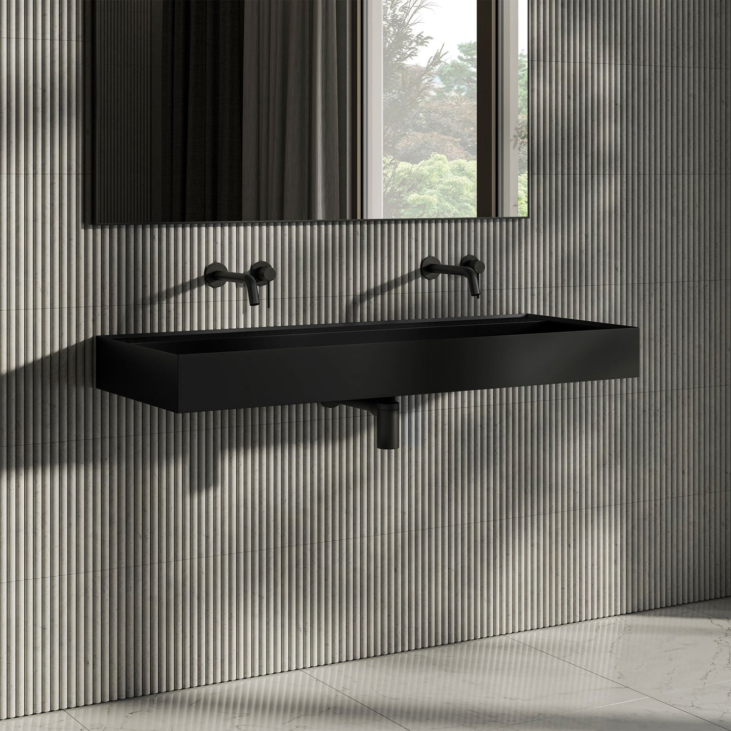 Halo Matt Black Stone Basin 1200mm
