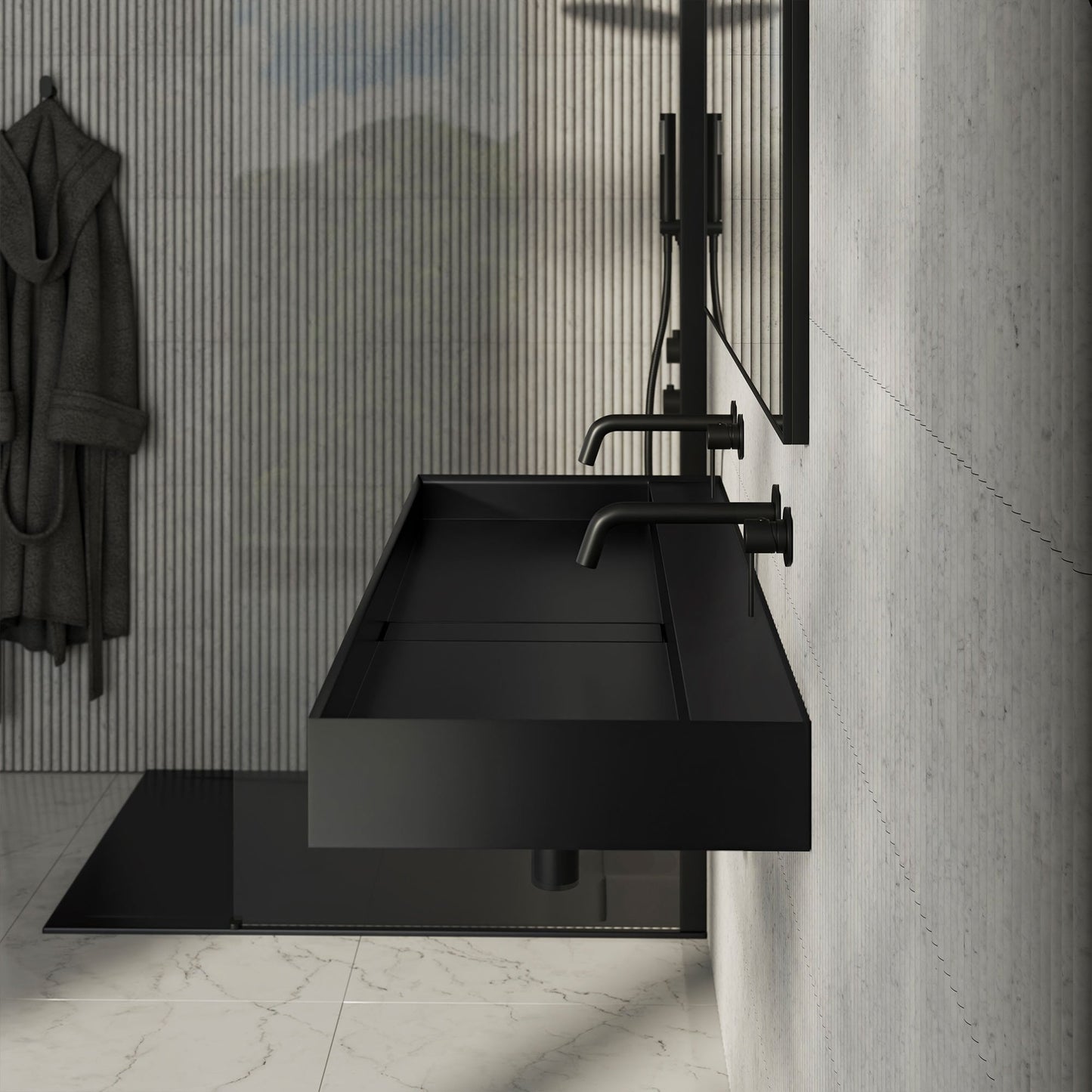 Halo Matt Black Stone Basin 1200mm