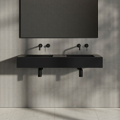 VIvienne Matt Black Wall Hung Double Stone Basin 1200mm