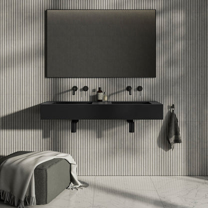 VIvienne Matt Black Wall Hung Double Stone Basin 1200mm