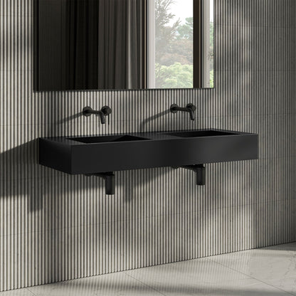 VIvienne Matt Black Wall Hung Double Stone Basin 1200mm