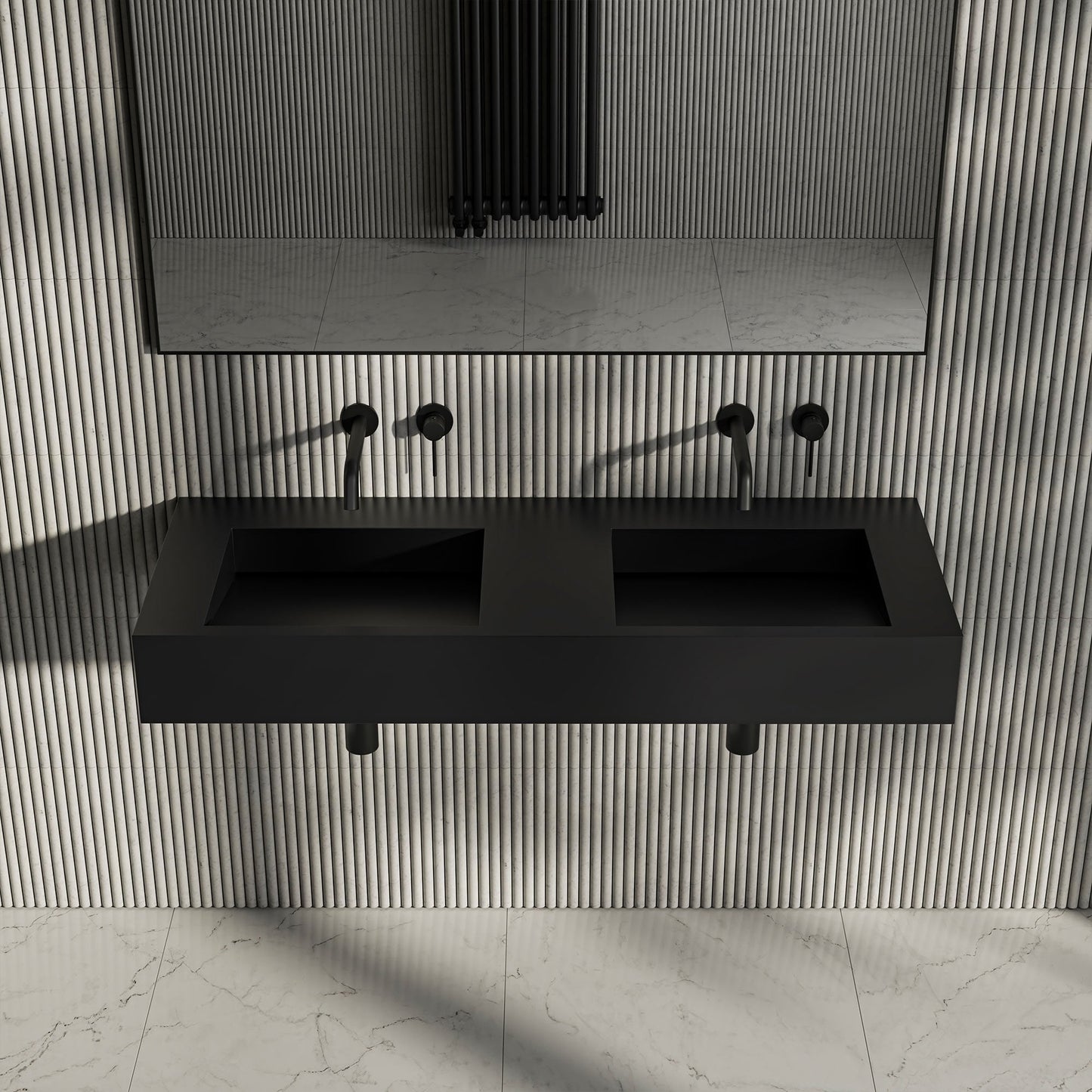 VIvienne Matt Black Wall Hung Double Stone Basin 1200mm