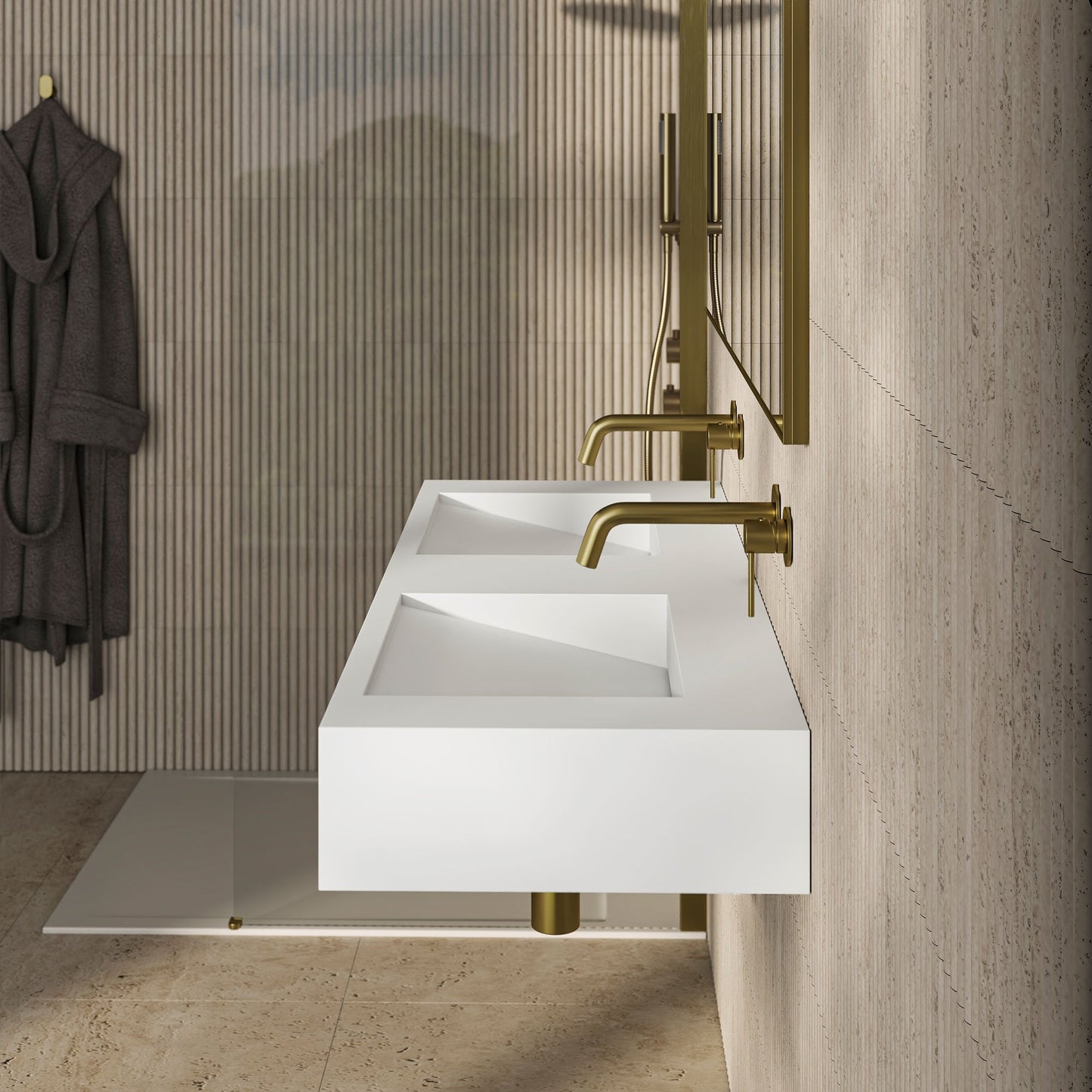 VIvienne Wall Hung Double Stone Basin 1200mm