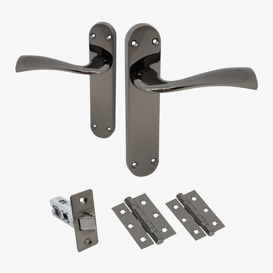 Scimitar Lever on Backplate Door Handle Set - Black Nickel (122295)