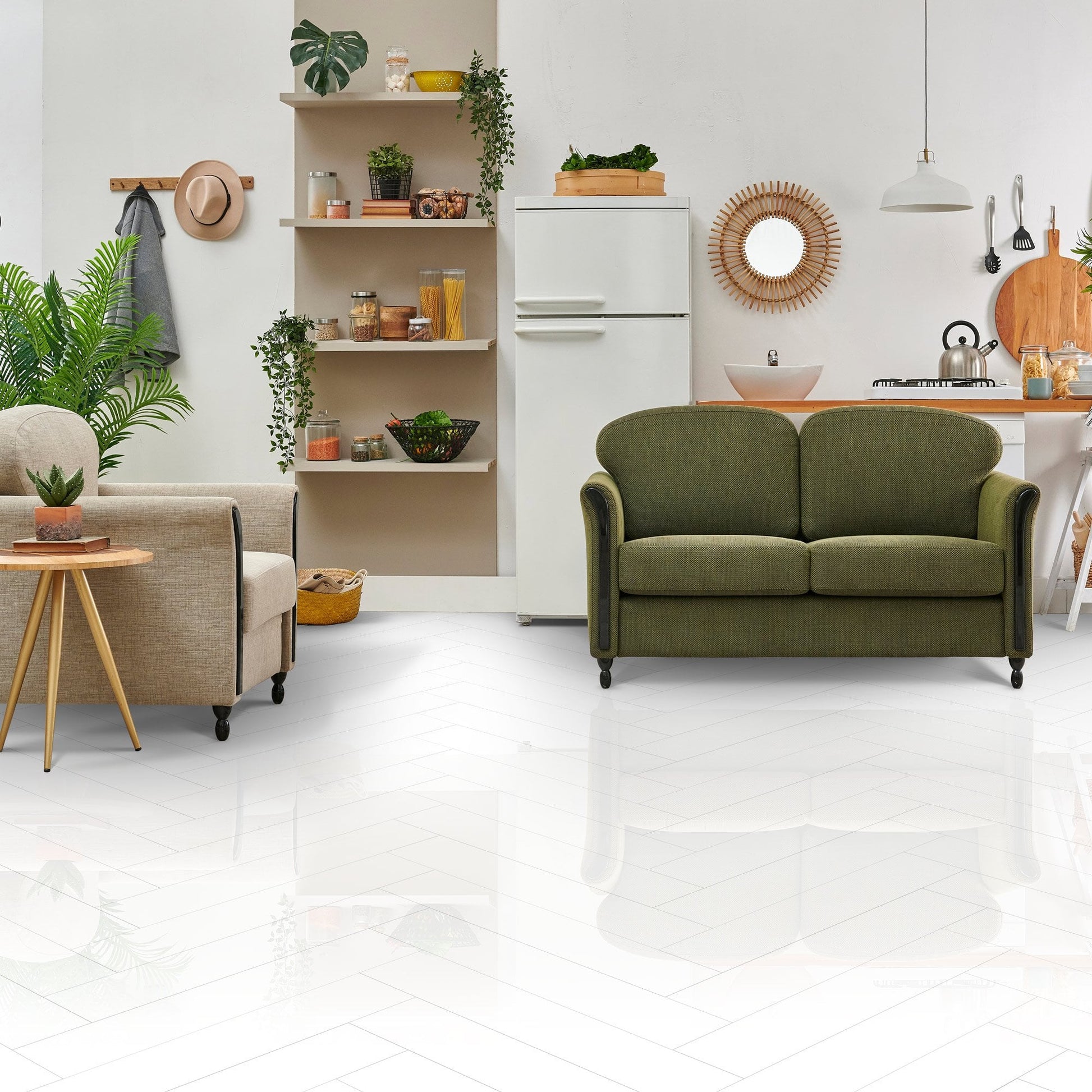 Liberty Floors | White Lustre Herringbone 6mm High Gloss SPC Rigid Core Vinyl Sample (SKU-345215)