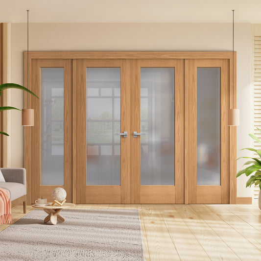 Oak Unfinished Internal Pattern 10 obscure Glass Sidelight Room Divider Set (123131)