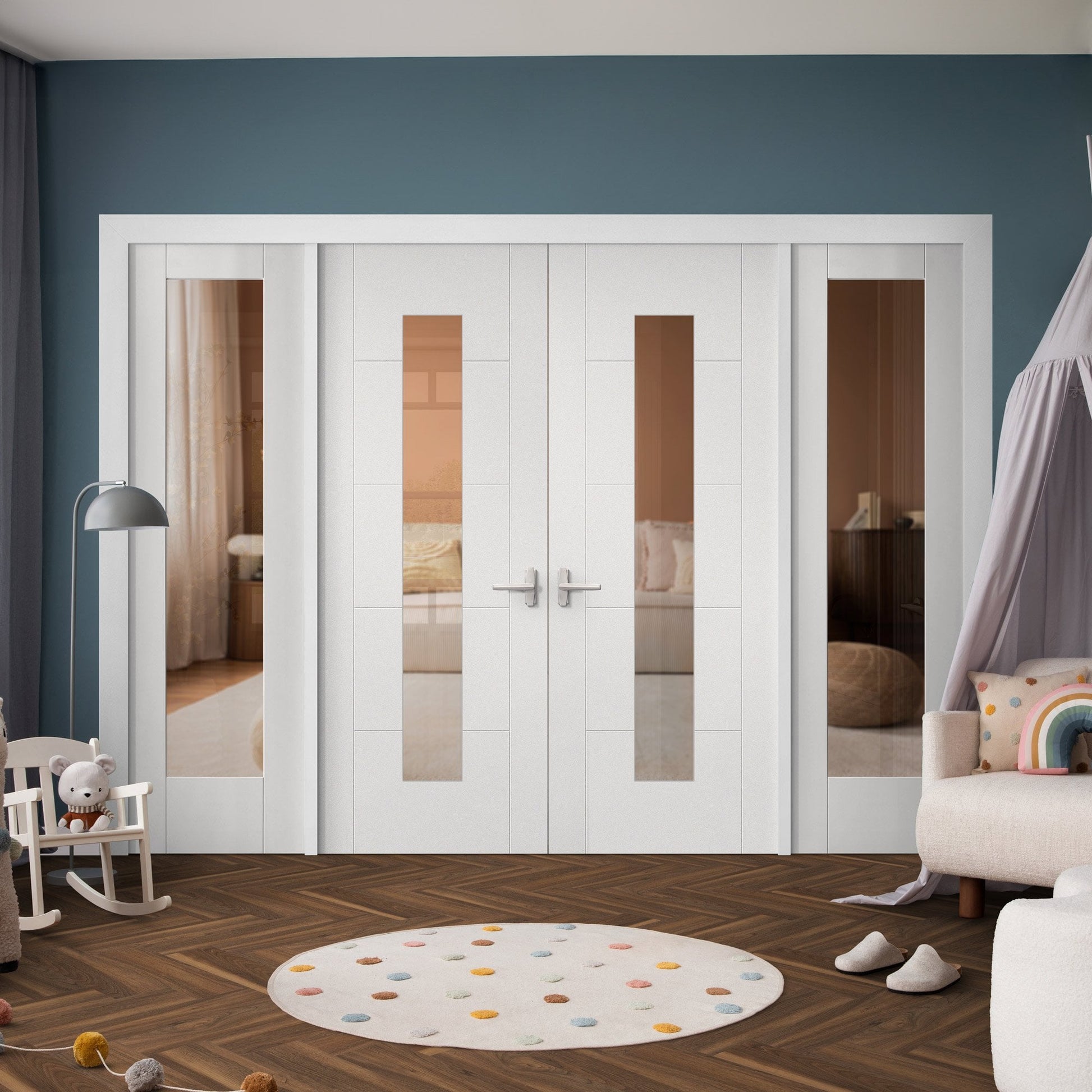 White Primed Internal Parma 5P Clear Glass 1 Panel Sidelight Room Divider Set (123156)