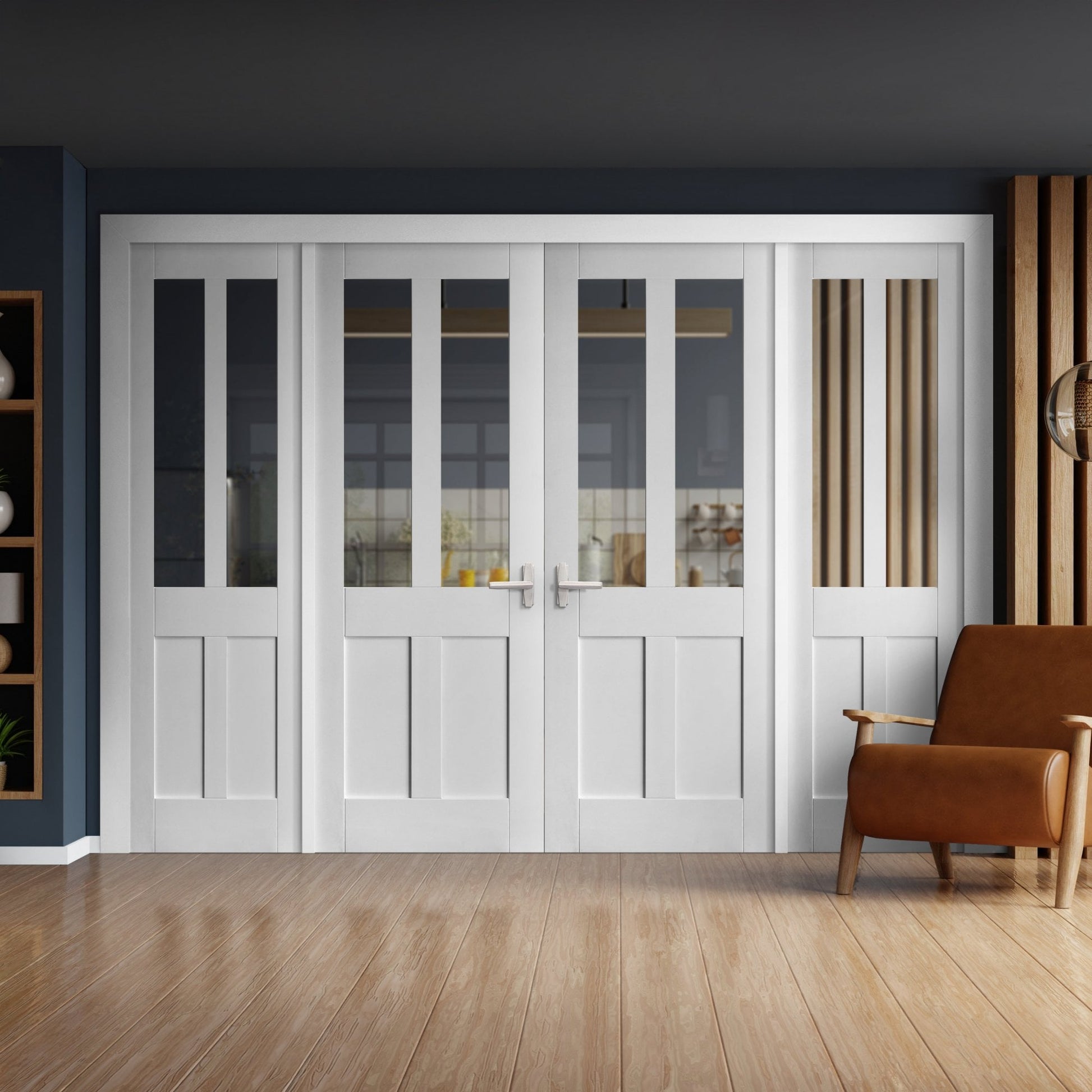 White Primed Internal Victorian 2P 2L Clear Glass Sidelight Room Divider Set (123170)
