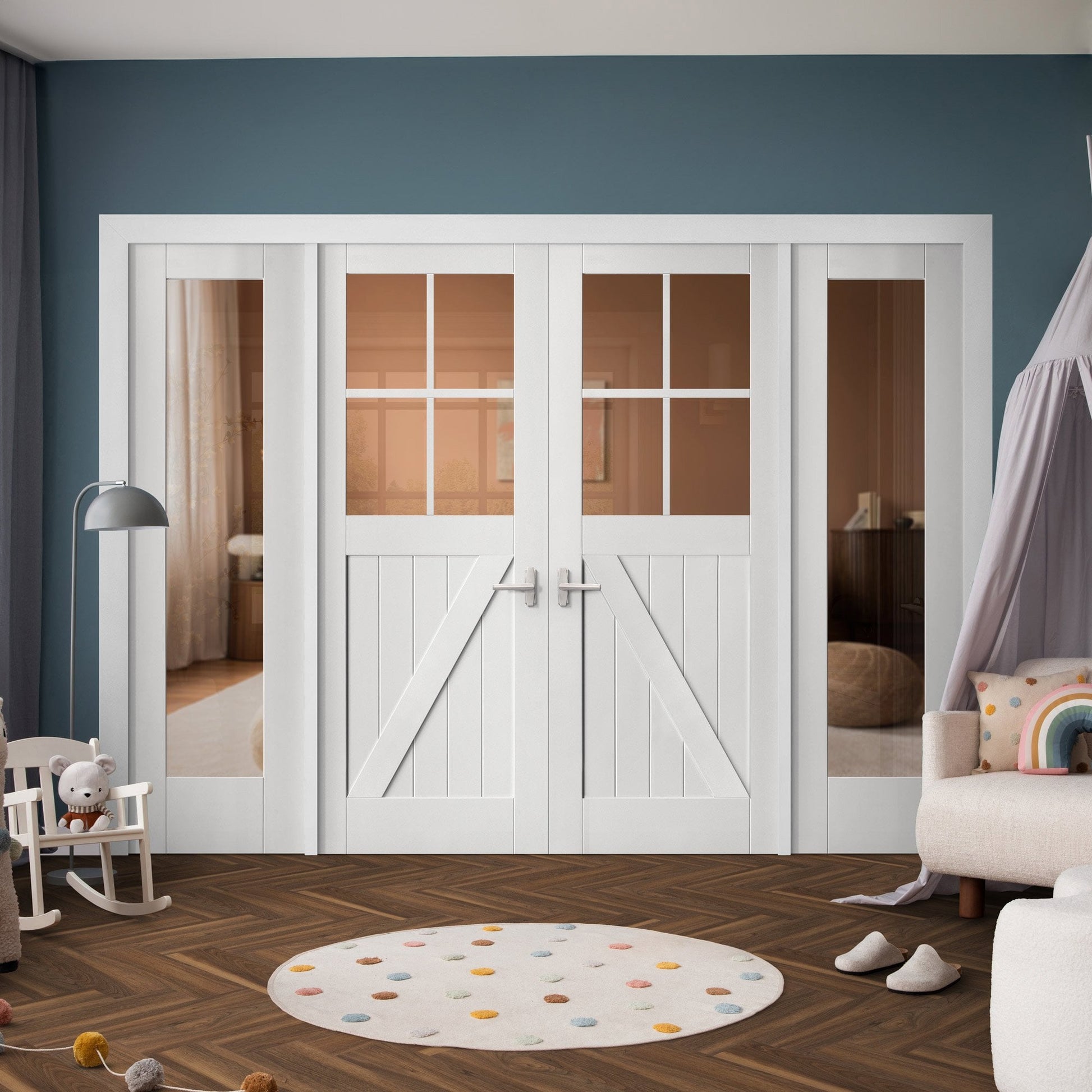 White Primed Internal Barn 4L Clear Glass 1 Panel Sidelight Room Divider Set (123144)