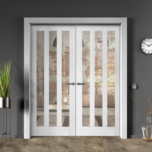 Internal White Primed Ashton 3 Light Glazed Pair Door (121399)