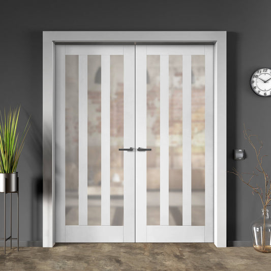 Internal White Primed Ashton 3 Light Obscure Glass Pair Door (121400)