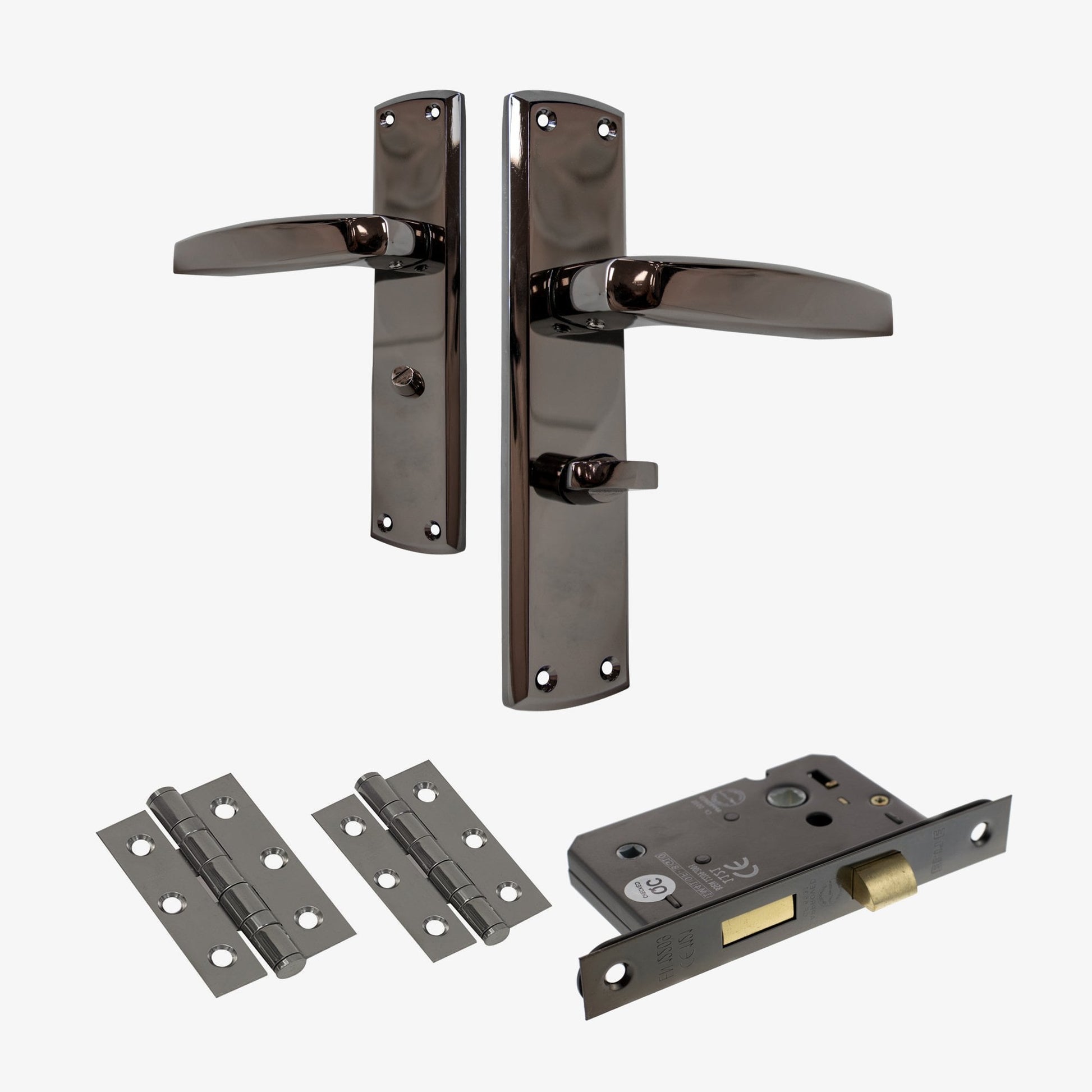 Deco Lever on Backplate Bathroom Door Handle Set - Black Nickel (122273)