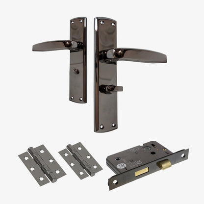 Deco Lever on Backplate Bathroom Door Handle Set - Black Nickel (122273)