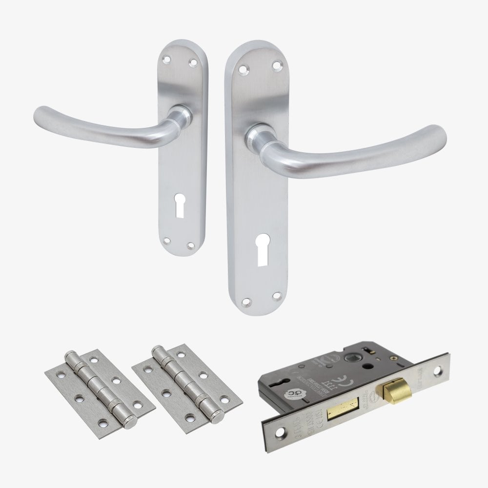 Palace Lever & Lock on Backplate Bathroom Door Handle Set - Satin Chrome (122265)