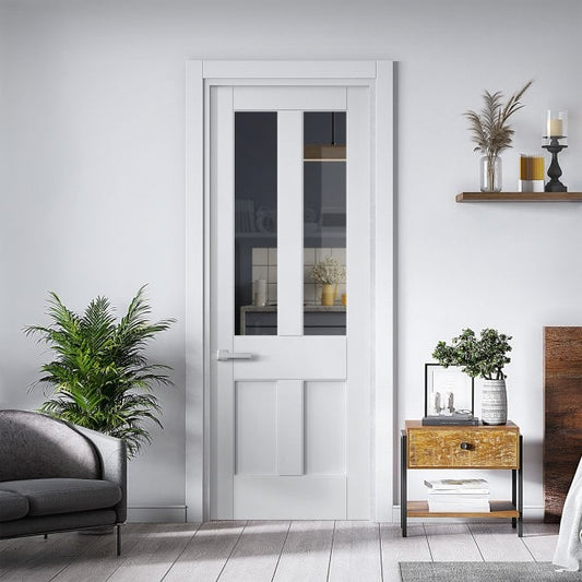 White Internal Primed Deco 2 Light Clear Glass Door (121735)
