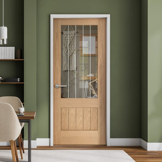 White Oak Internal Unfinished Oregon Cottage Etched Glass Door (121809)
