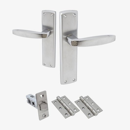 Deco Lever on Backplate Fire Door Handle Set - Polished Chrome / Satin Chrome