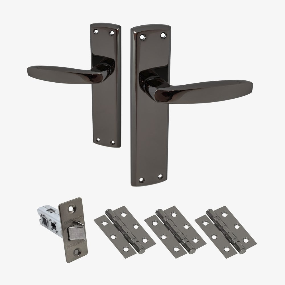 Deco Lever on Backplate Fire Door Handle Set - Black Nickel (122275)