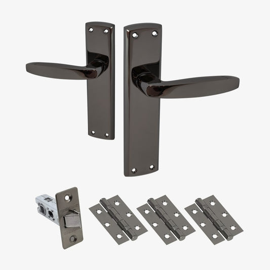 Deco Lever on Backplate Fire Door Handle Set - Black Nickel (122275)