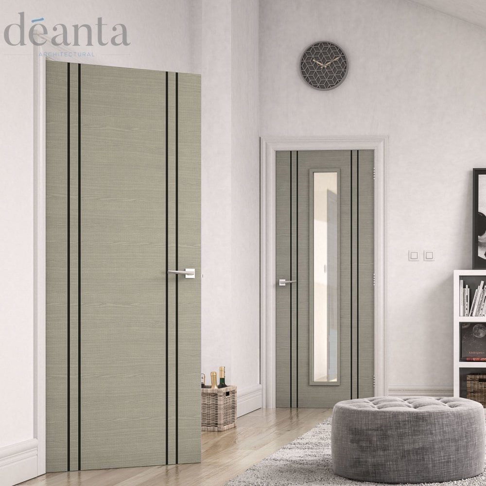 B-Grade Light Grey Ash Internal Fully Finished Flush Door with Dark Grey Ash Vertical Inlays (123583)