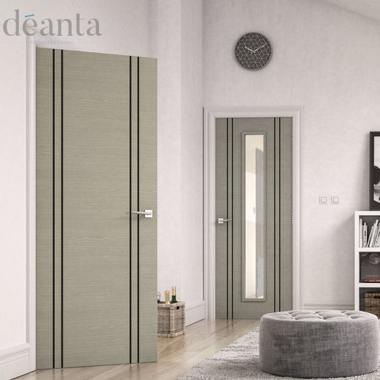 B-Grade Light Grey Ash Internal Fully Finished Flush Door with Dark Grey Ash Vertical Inlays (123583)