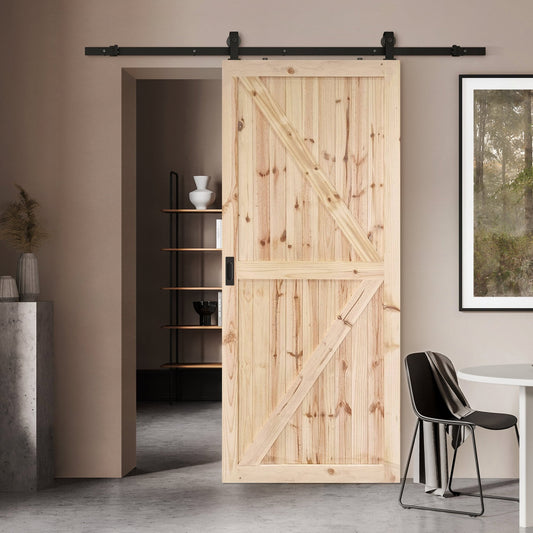 Internal Unfinished Knotty Pine Top Mounted Sliding Barn Door (123642)