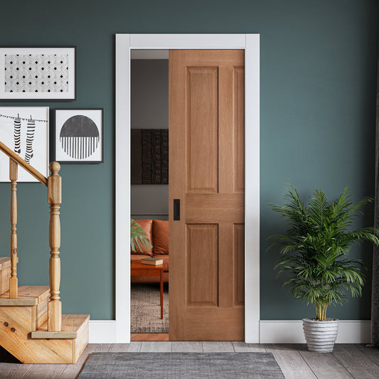 Oak Unfinished Traditional Victorian 4 Panel Framed Pocket Door Set (123221)