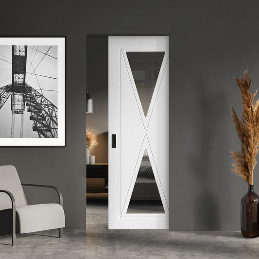 White Primed Internal Alexa 2 Light Clear Glass Framed Pocket Door Set (123235)