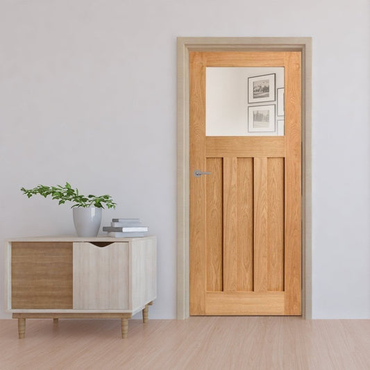 Oak Internal Fully Finished 1930's DX 3 Panel 1 Light Clear Glass FD30 Fire Door (121951)