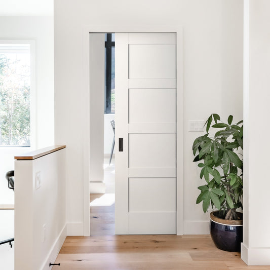 White Primed Internal Shaker 4 Panel Framed Pocket Door Set (123268)