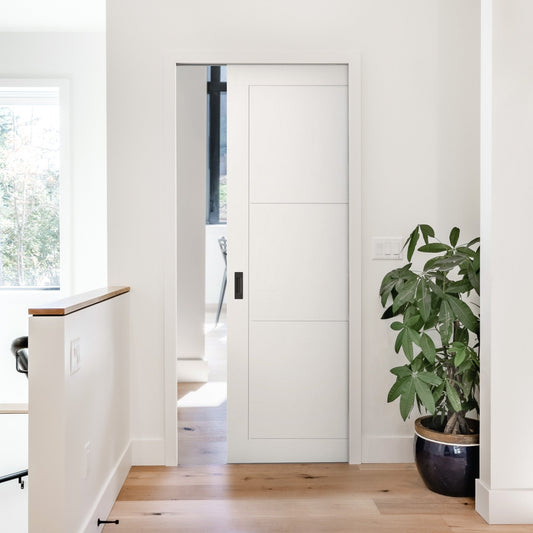 White Primed Internal Temple 3 Panel Framed Pocket Door Set (123269)