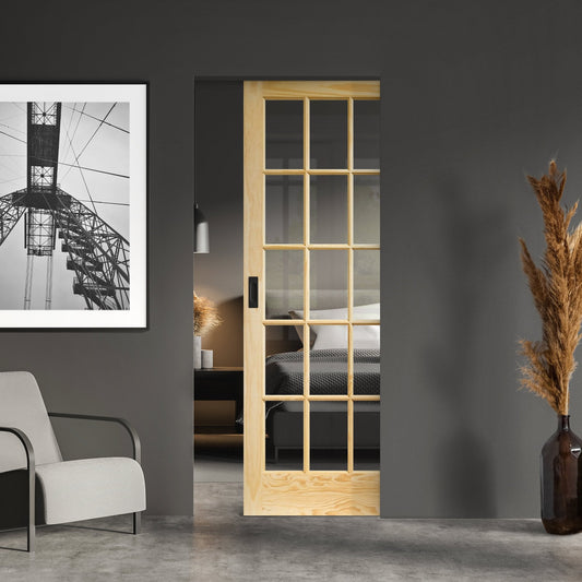 Clear Pine Unfinished Internal SA 15 Clear Glass Framed Pocket Door Set (123186)