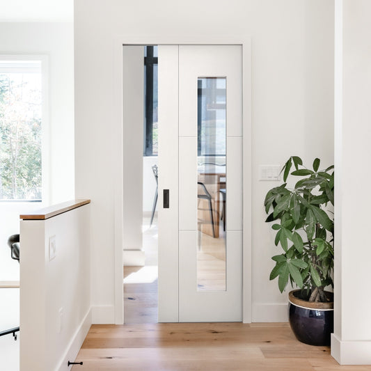 White Primed Internal Trent 3 Panel 1 Light Clear Glass Framed Pocket Door Set (123272)