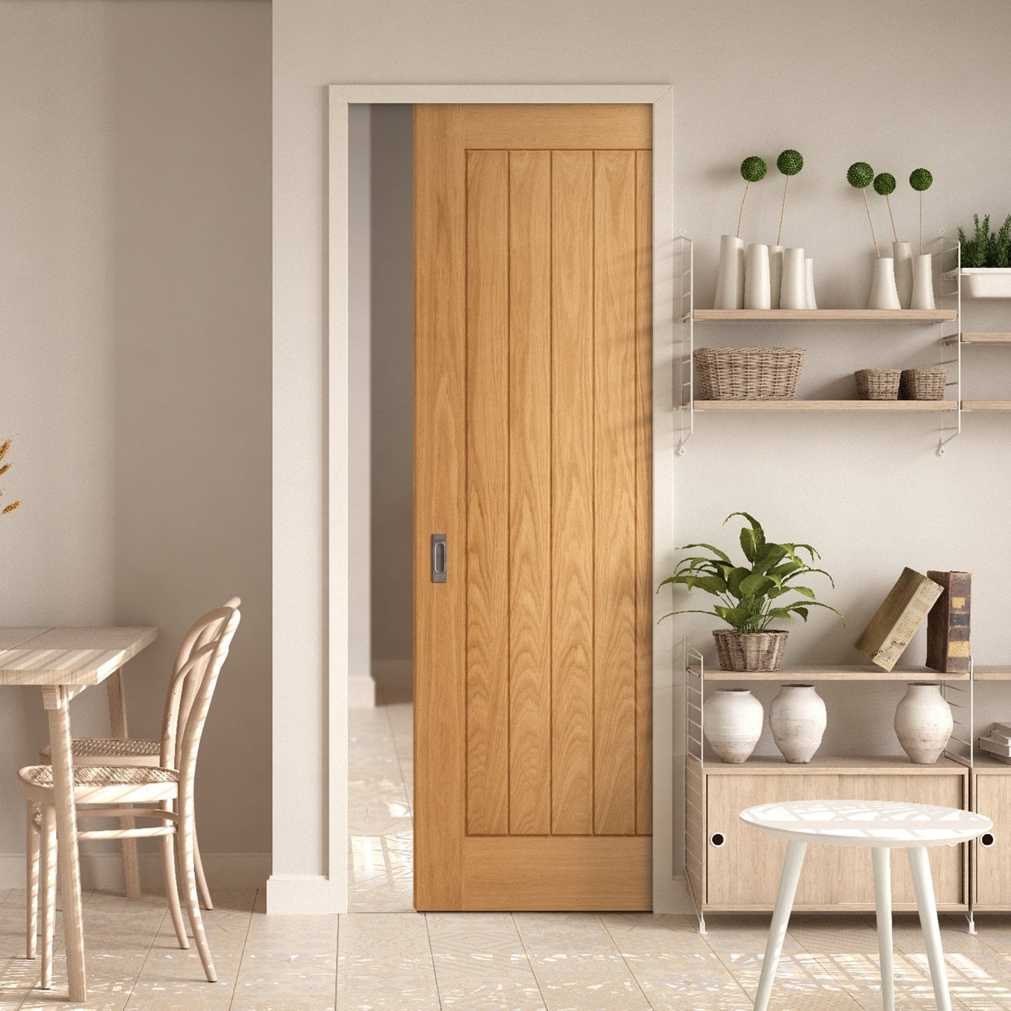 Oak Fully Finished Internal Farley Framed Pocket Door Set (123199)