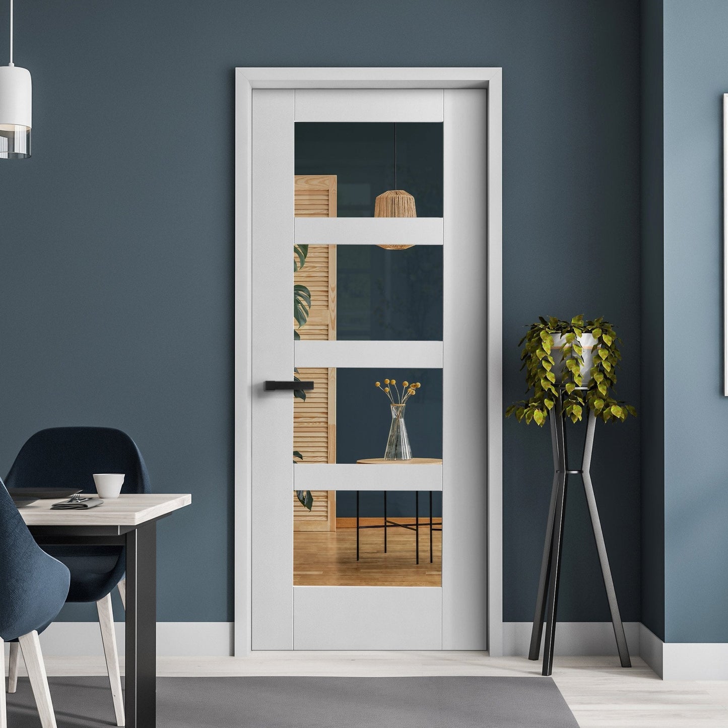 B-Grade White Internal Primed Shaker 4 Light Clear Glass Door (123690)