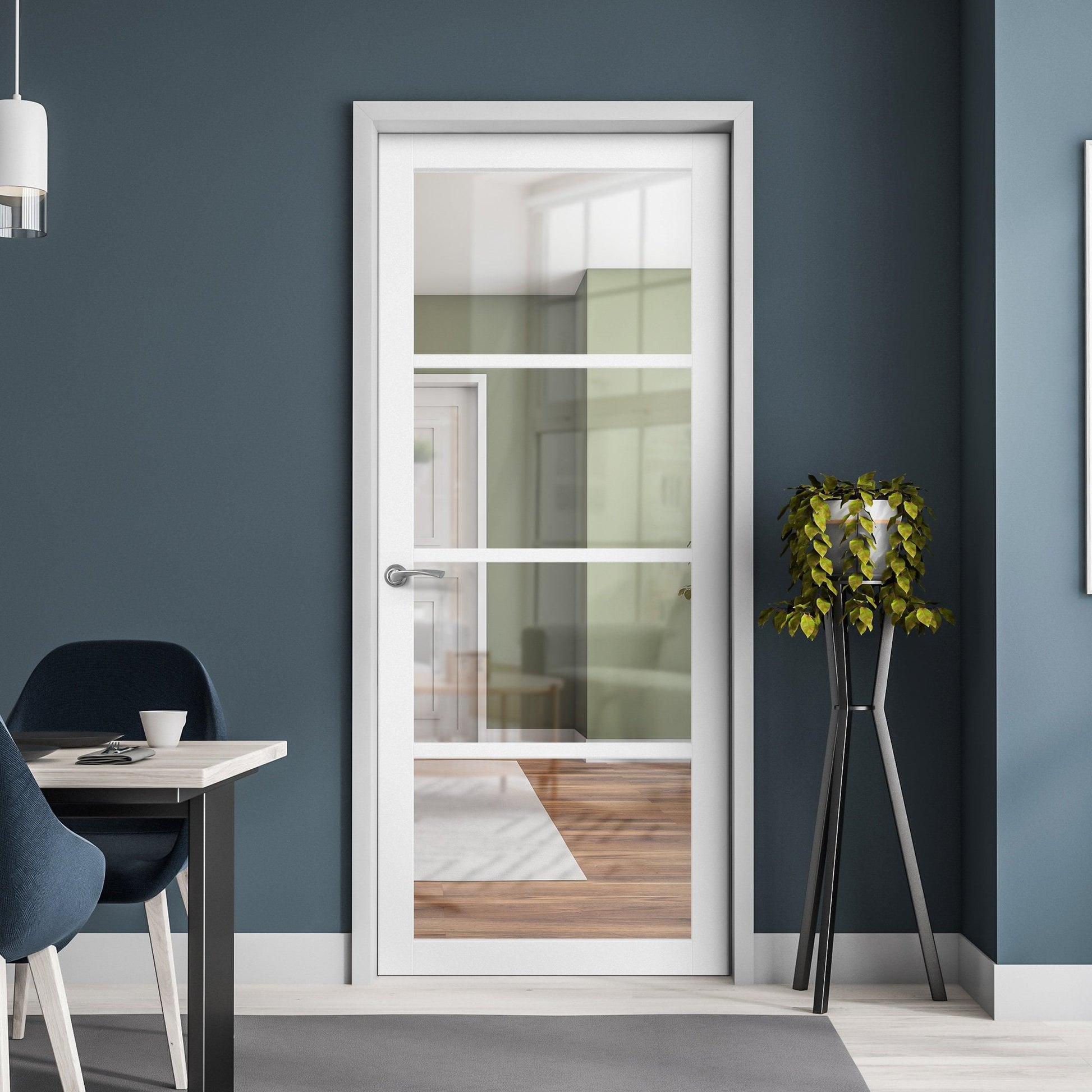 Internal Primed Studio Industrial 4 Light Clear Glass Door (121195)