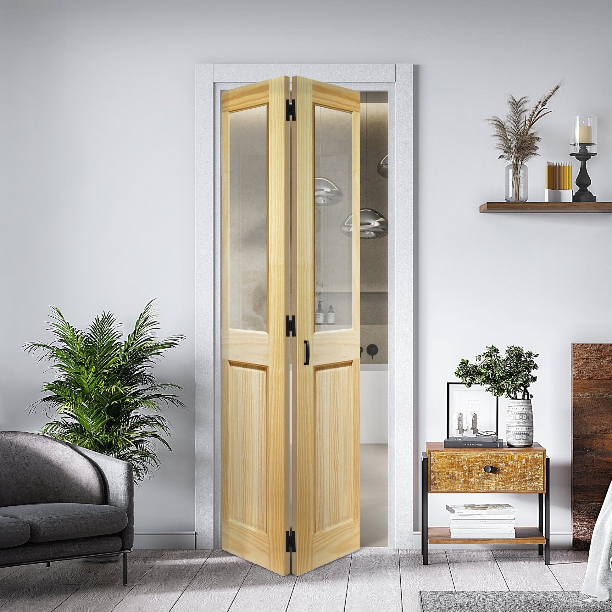Clear Pine Internal Unfinished Malton 4 Panel 2 Light Clear Glass Bi-Fold Door (116648)