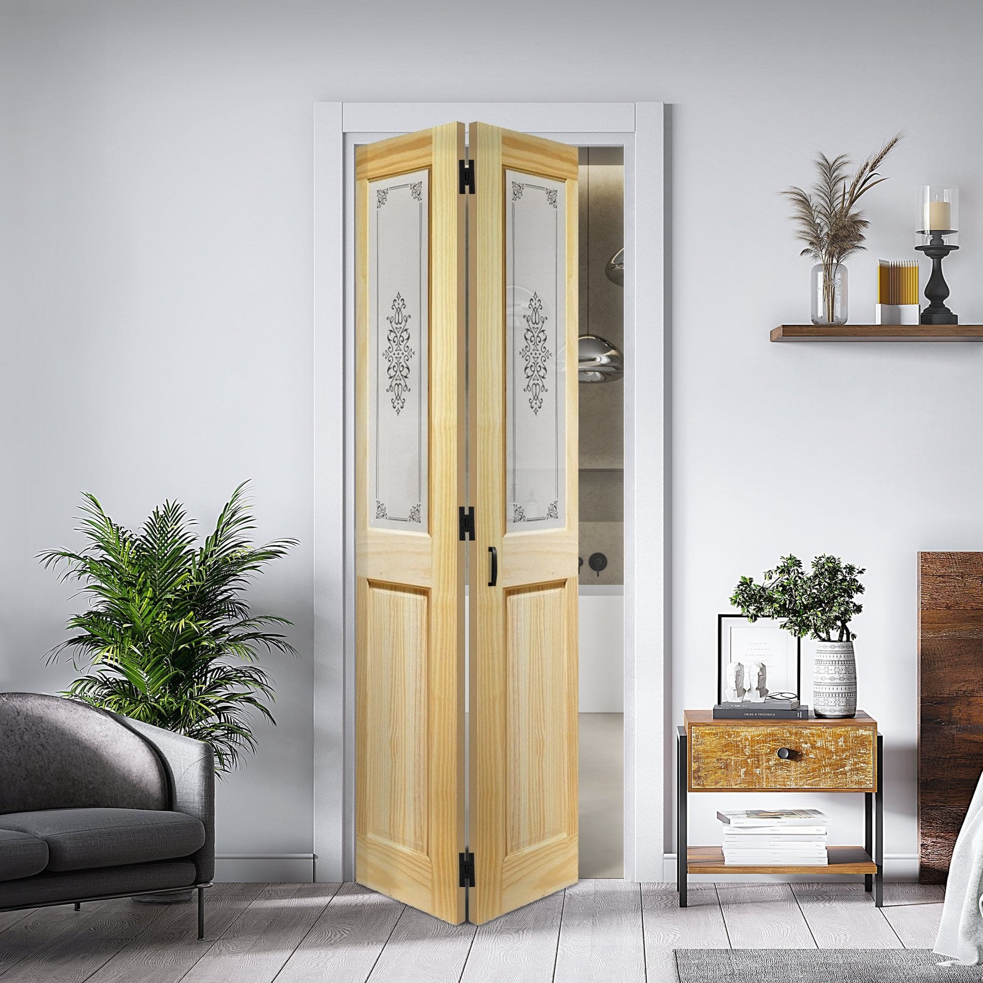 Clear Pine Internal Unfinished Malton 2 Light Campion Glass Bi-Fold Door (116651)
