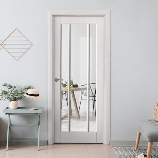 B-Grade White Internal Primed Toledo 3 Light Clear Glass Door (123849)