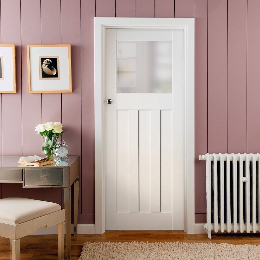 B-Grade White Internal Primed 1930's DX 1 Light Obscure Glass Door (123850)