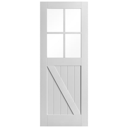 B-Grade White Internal Primed Barn FLB 4 Light Clear Glass Door (123856)